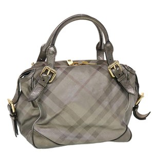 Luxury Burberry Nova Check Shoulder Bag Leather Silver Auth am4544