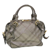Luxury Burberry Nova Check Shoulder Bag Leather Silver Auth am4544