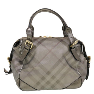 Luxury Burberry Nova Check Shoulder Bag Leather Silver Auth am4544