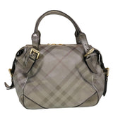 Luxury Burberry Nova Check Shoulder Bag Leather Silver Auth am4544