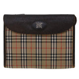 Luxury BurberrySs Nova Check Clutch Bag Nylon Leather Beige Auth am4674