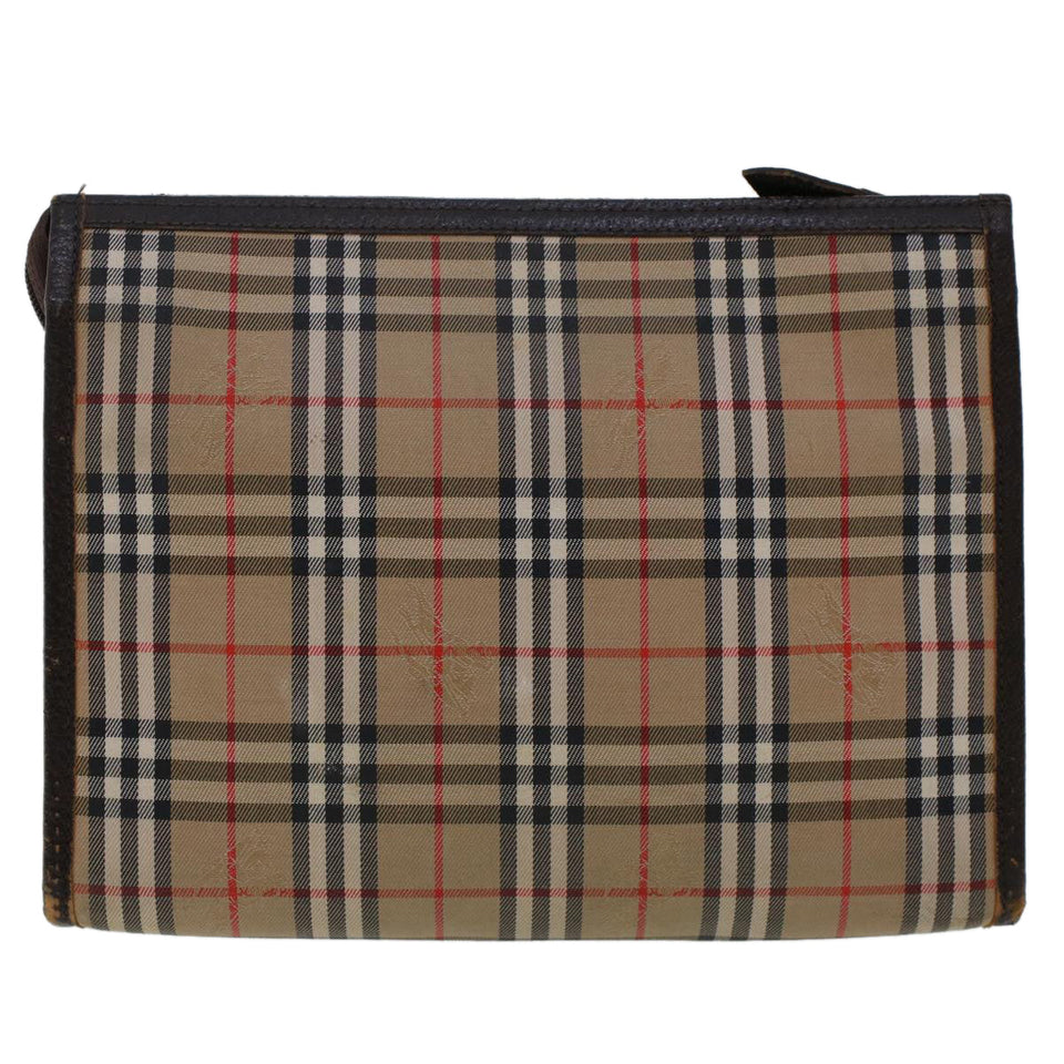 Luxury BurberrySs Nova Check Clutch Bag Nylon Leather Beige Auth am4674