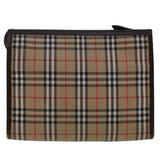 Luxury BurberrySs Nova Check Clutch Bag Nylon Leather Beige Auth am4674