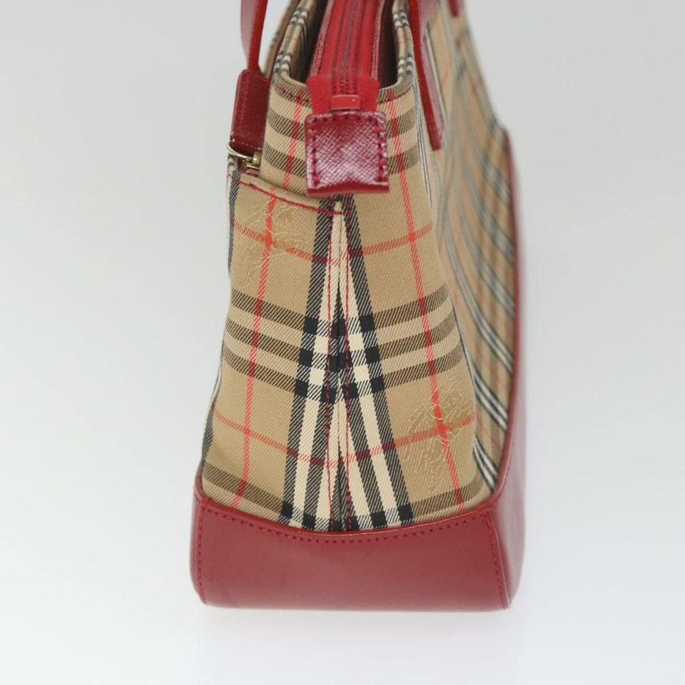 Luxury Burberry Nova Check Hand Bag Nylon Canvas Beige Red Auth am5133