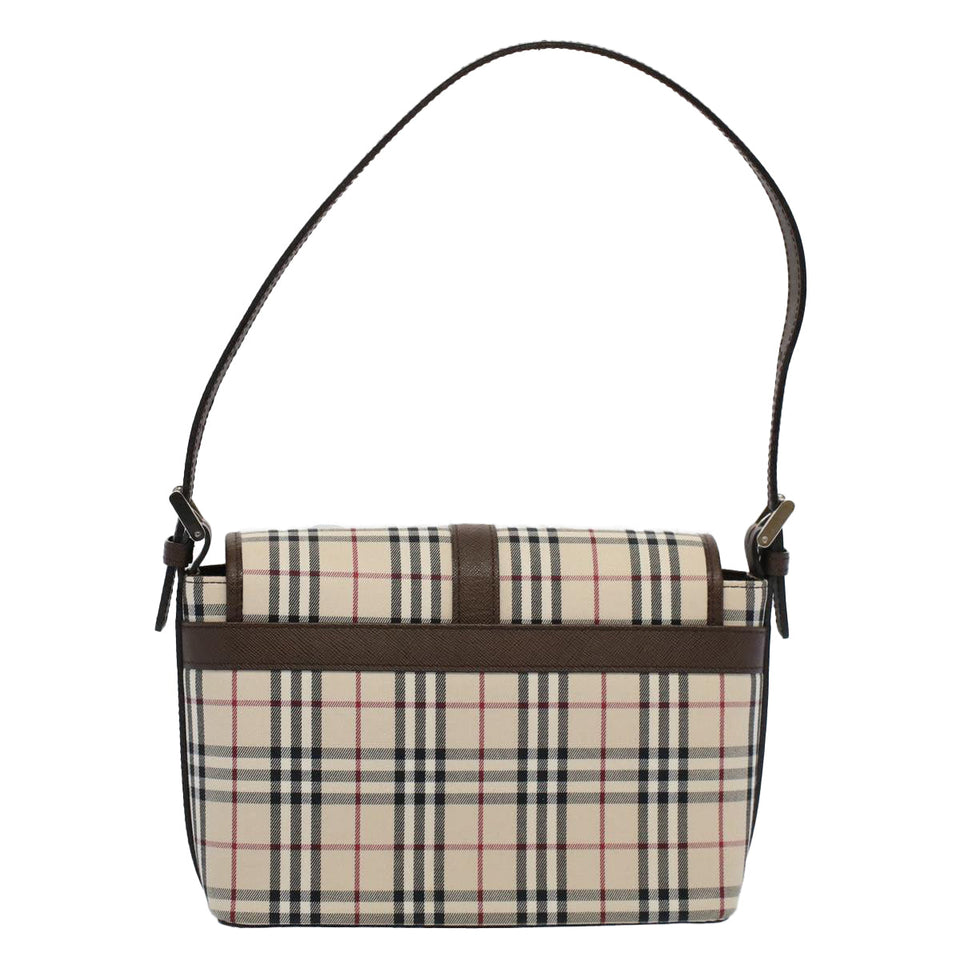 Luxury Burberry Nova Check Shoulder Bag Nylon Canvas Beige Auth am5185