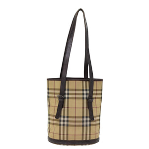 Luxury Burberry Nova Check Shoulder Bag Coated Canvas Beige Auth am6355