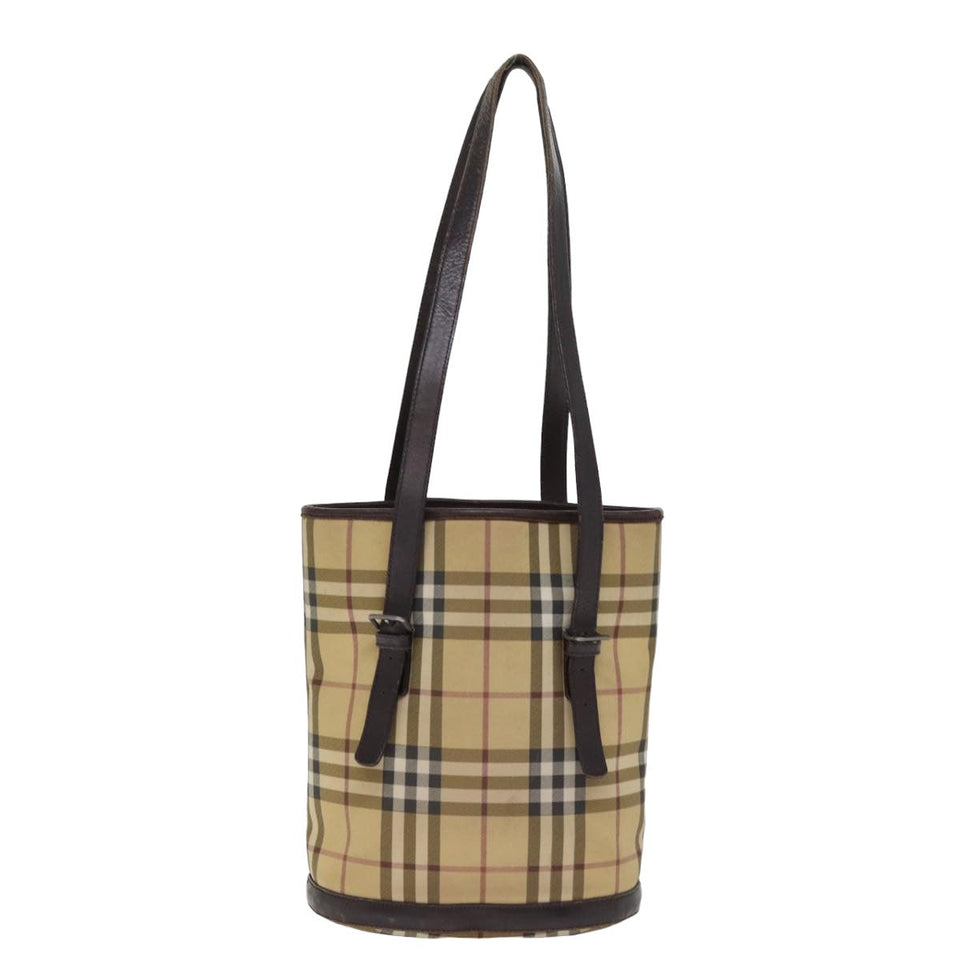 Luxury Burberry Nova Check Shoulder Bag Coated Canvas Beige Auth am6355