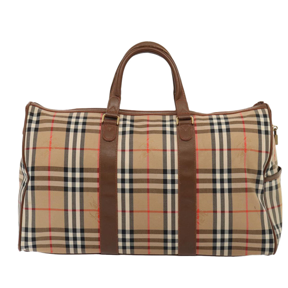 Luxury BurberrySs Nova Check Boston Bag Canvas Beige Auth am6446