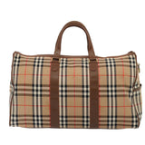 Luxury BurberrySs Nova Check Boston Bag Canvas Beige Auth am6446
