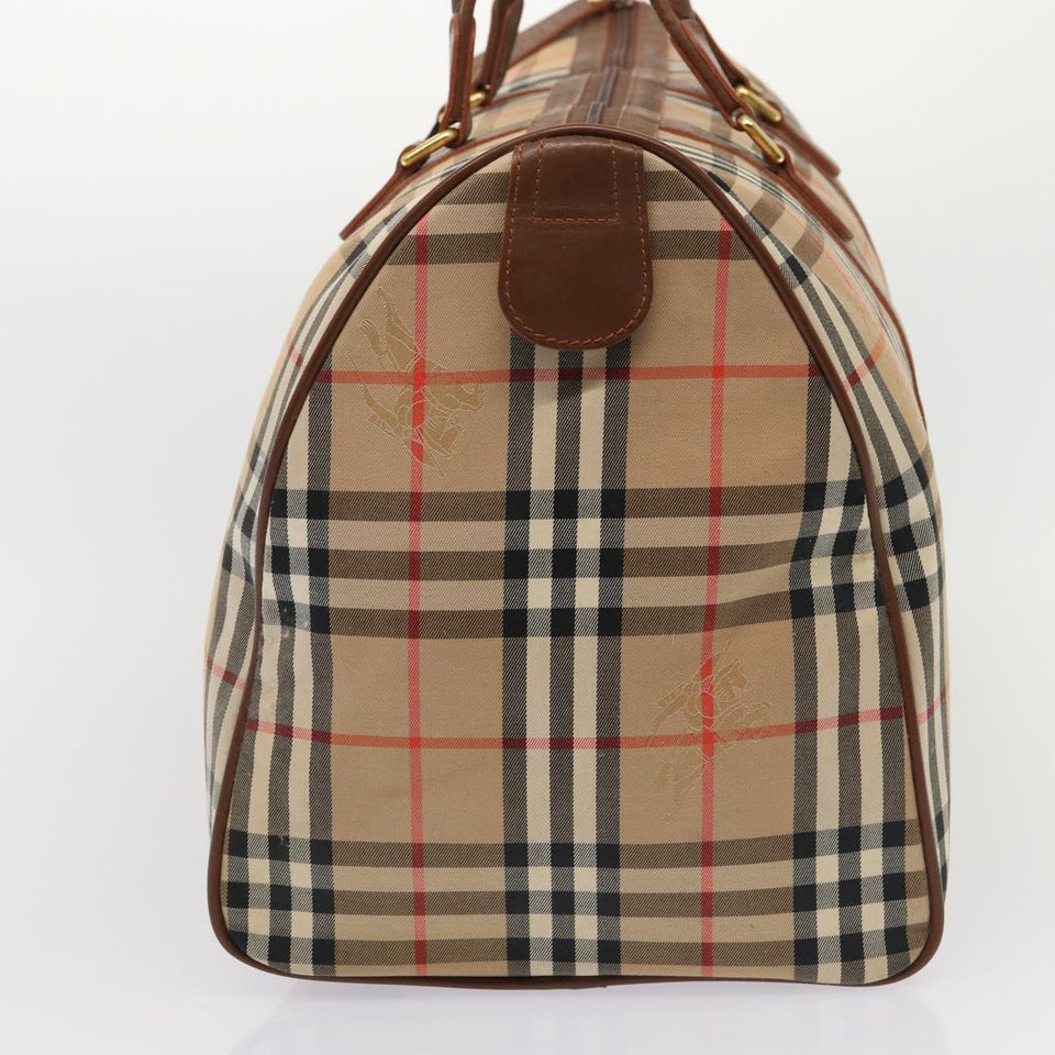 Luxury BurberrySs Nova Check Boston Bag Canvas Beige Auth am6446