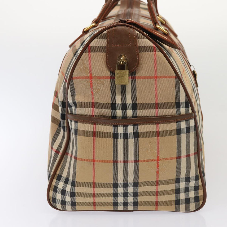 Luxury BurberrySs Nova Check Boston Bag Canvas Beige Auth am6446