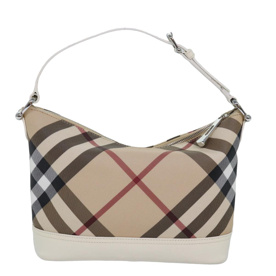 Luxury Burberry Nova Check Shoulder Bag PVC Leather Beige Auth am6477A