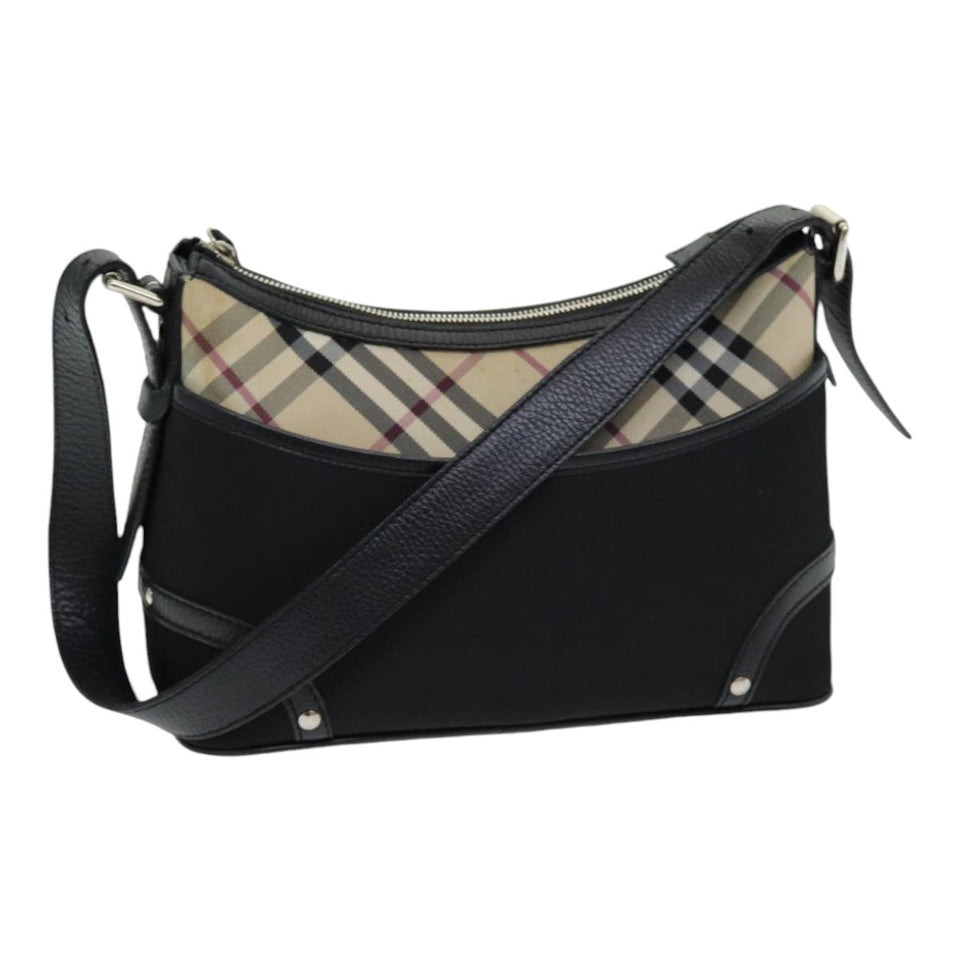 Luxury Burberry Nova Check Shoulder Bag Nylon Black Beige Auth am6696