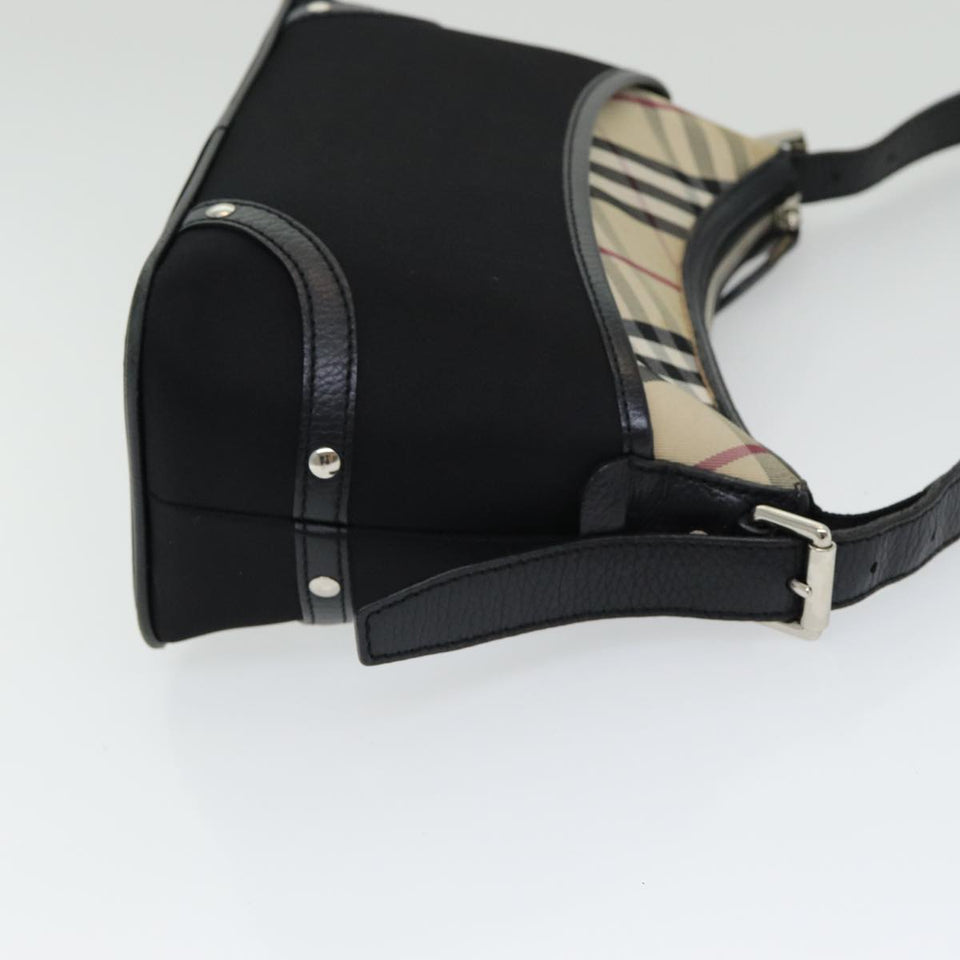Luxury Burberry Nova Check Shoulder Bag Nylon Black Beige Auth am6696
