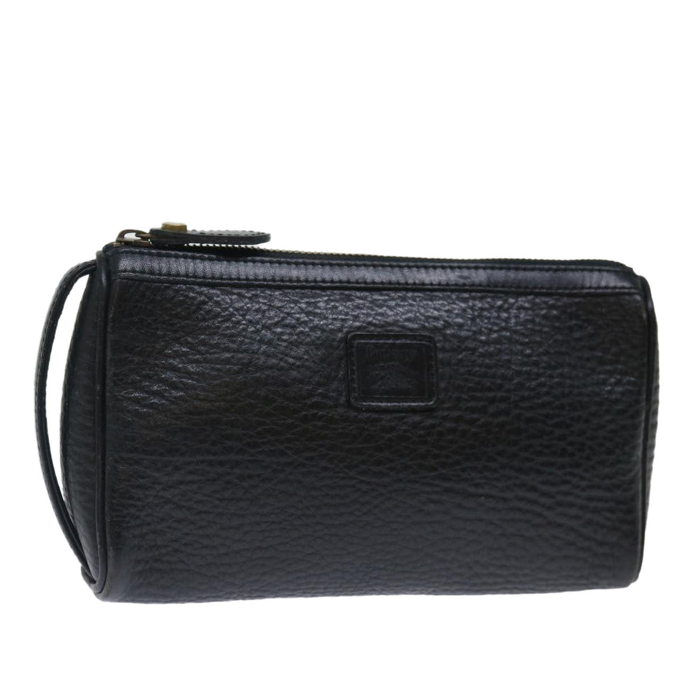 Luxury BurberrySs Clutch Bag Leather Black Auth ar11739