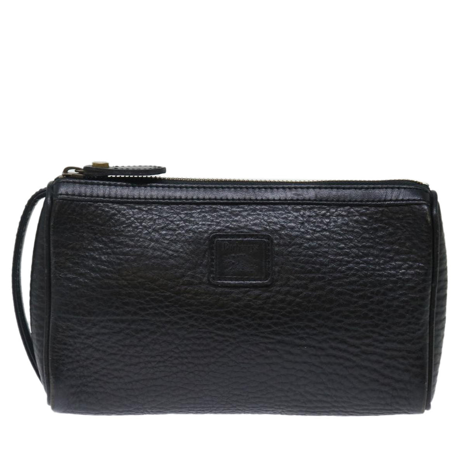Luxury BurberrySs Clutch Bag Leather Black Auth ar11739