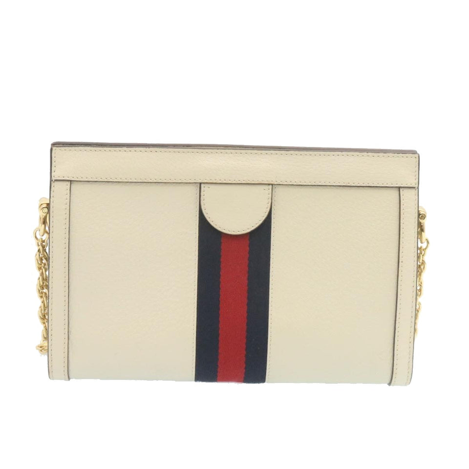 Gucci Sherry Line Chain Shoulder Bag Leather White Red Navy ar5967