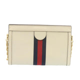 Gucci Sherry Line Chain Shoulder Bag Leather White Red Navy ar5967