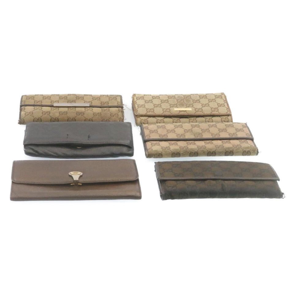 Gucci GG Canvas Long Wallet Leather 6Set Black Brown ar6414