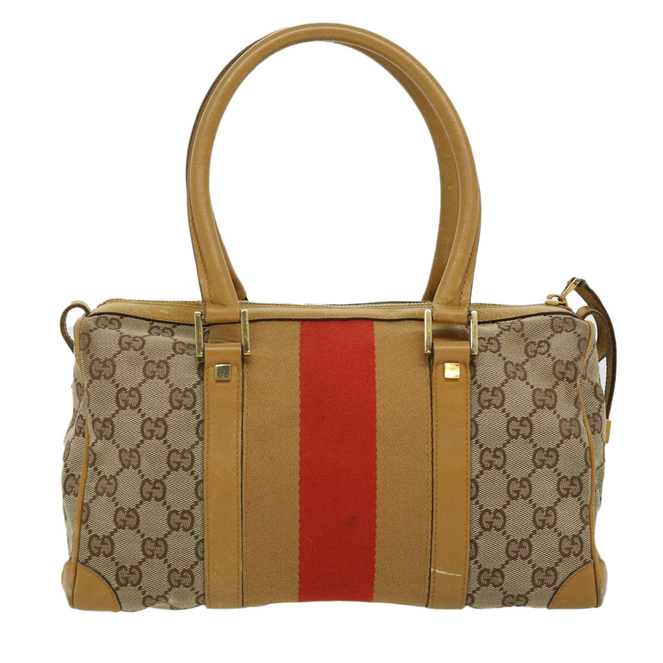 Gucci GG Canvas Sherry Line Hand Bag Beige Brown Red 0000851001553 ar7441