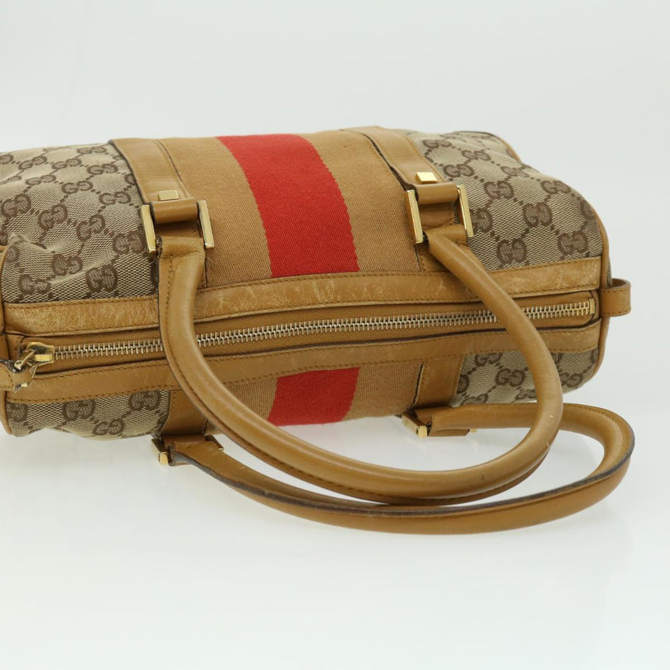Gucci GG Canvas Sherry Line Hand Bag Beige Brown Red 0000851001553 ar7441