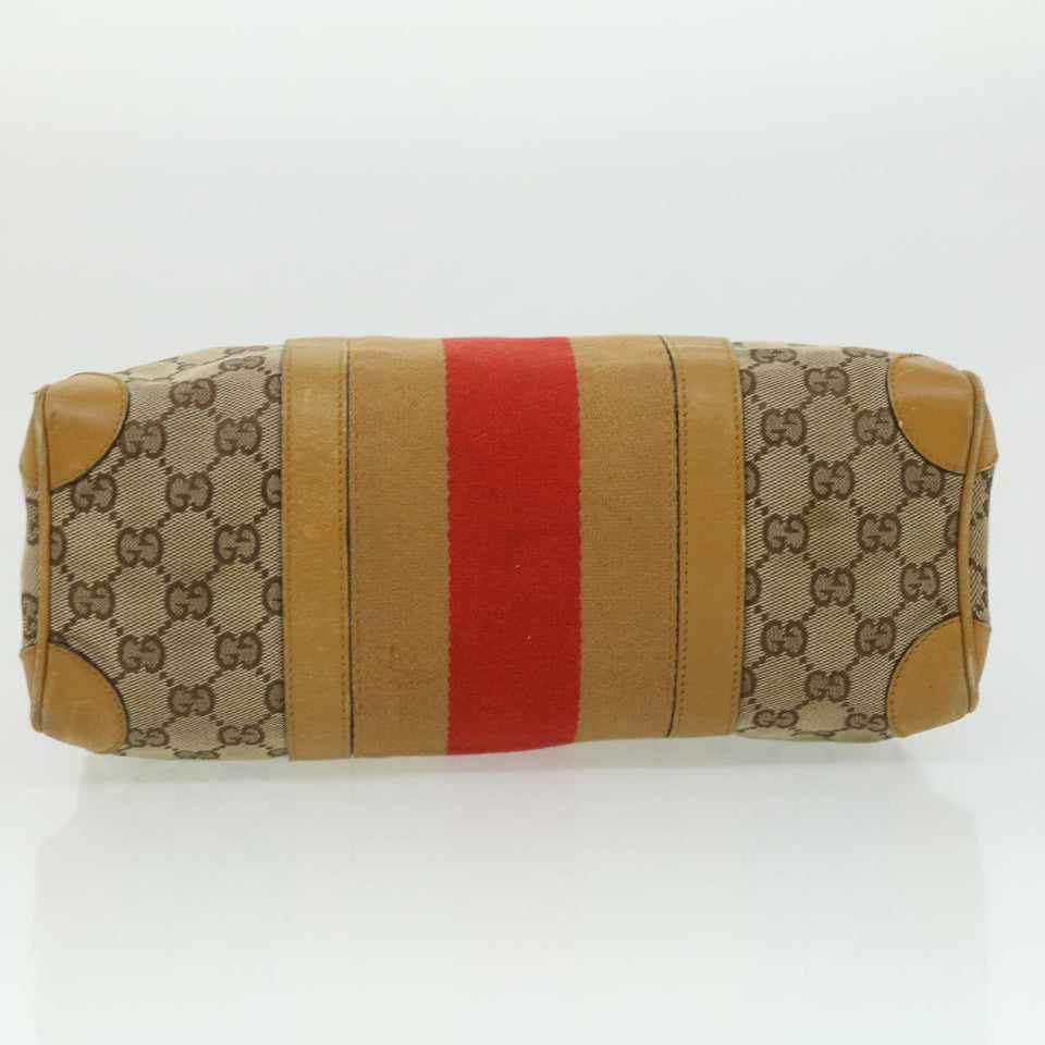 Gucci GG Canvas Sherry Line Hand Bag Beige Brown Red 0000851001553 ar7441