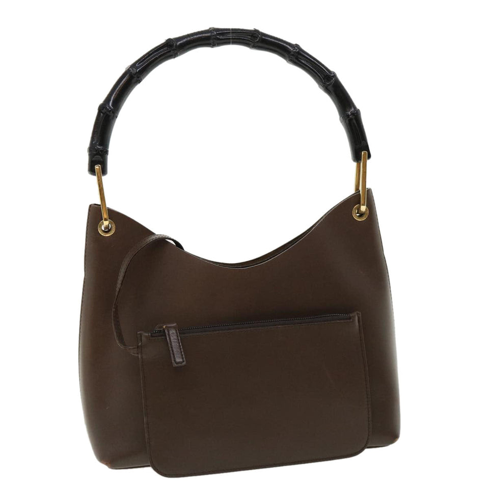 Gucci Bamboo Hand Bag Leather Brown ar7565