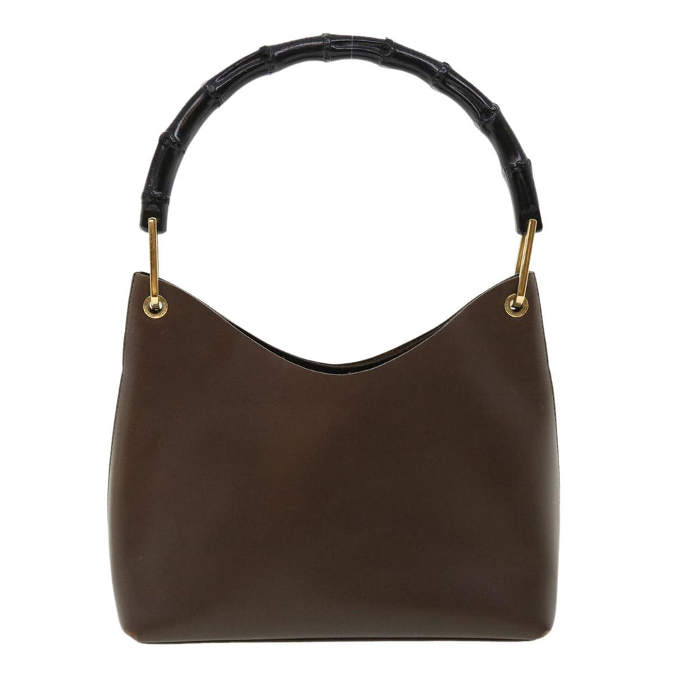 Gucci Bamboo Hand Bag Leather Brown ar7565