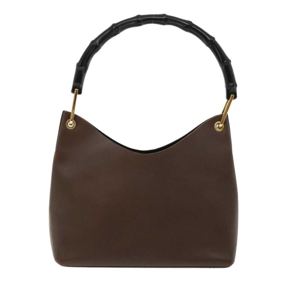 Gucci Bamboo Hand Bag Leather Brown ar7565