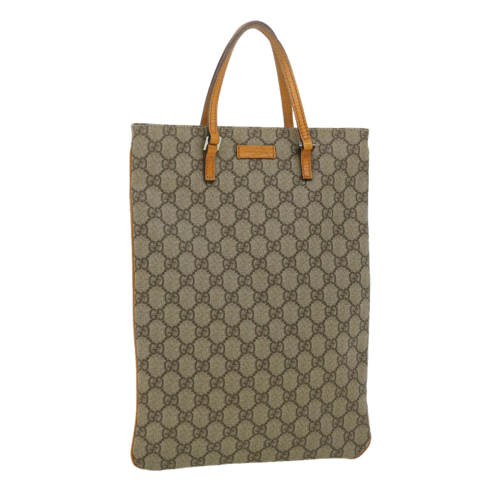 Gucci GG Canvas Hand Bag PVC Leather Beige Orange 117551 ar8725