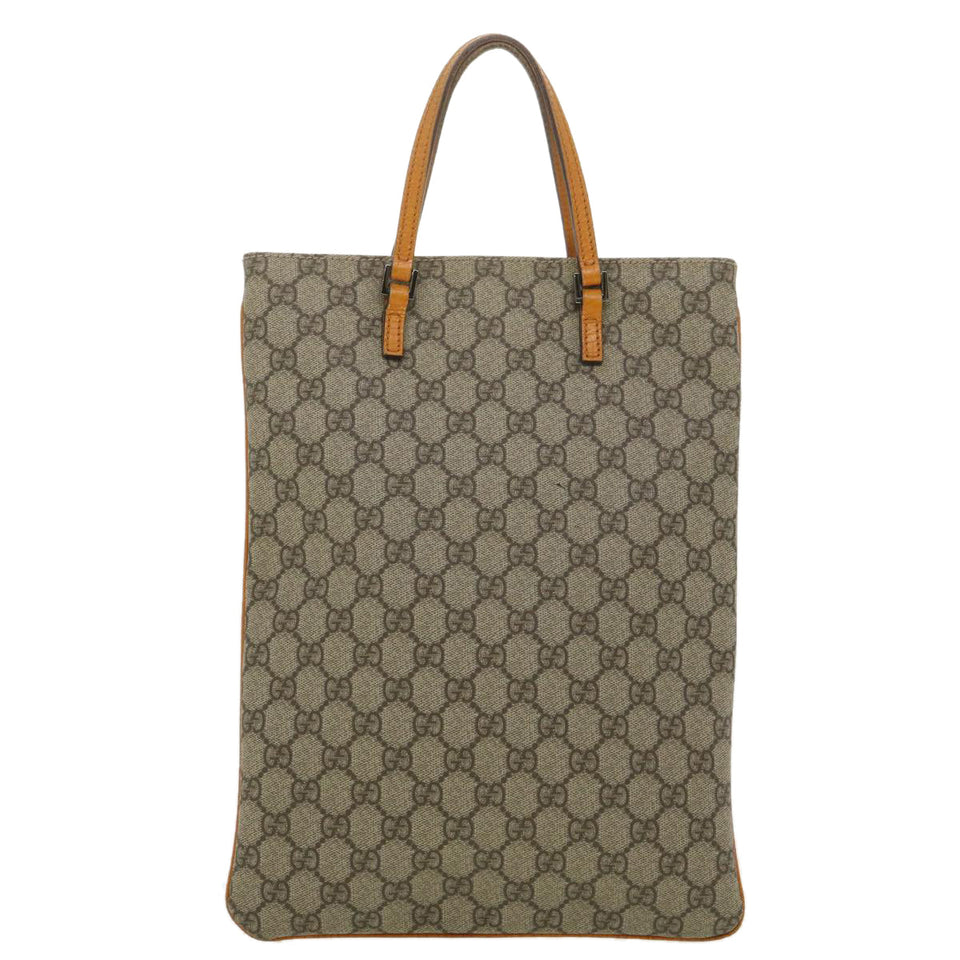 Gucci GG Canvas Hand Bag PVC Leather Beige Orange 117551 ar8725
