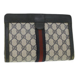 Gucci GG Canvas Sherry Line Clutch Bag PVC Leather Gray Red Navy ar8911