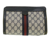 Gucci GG Canvas Sherry Line Clutch Bag PVC Leather Gray Red Navy ar8911