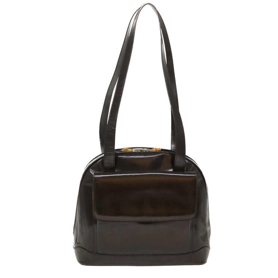Gucci Bamboo Shoulder Bag Patent leather Brown 001.2214.1649 ar9167