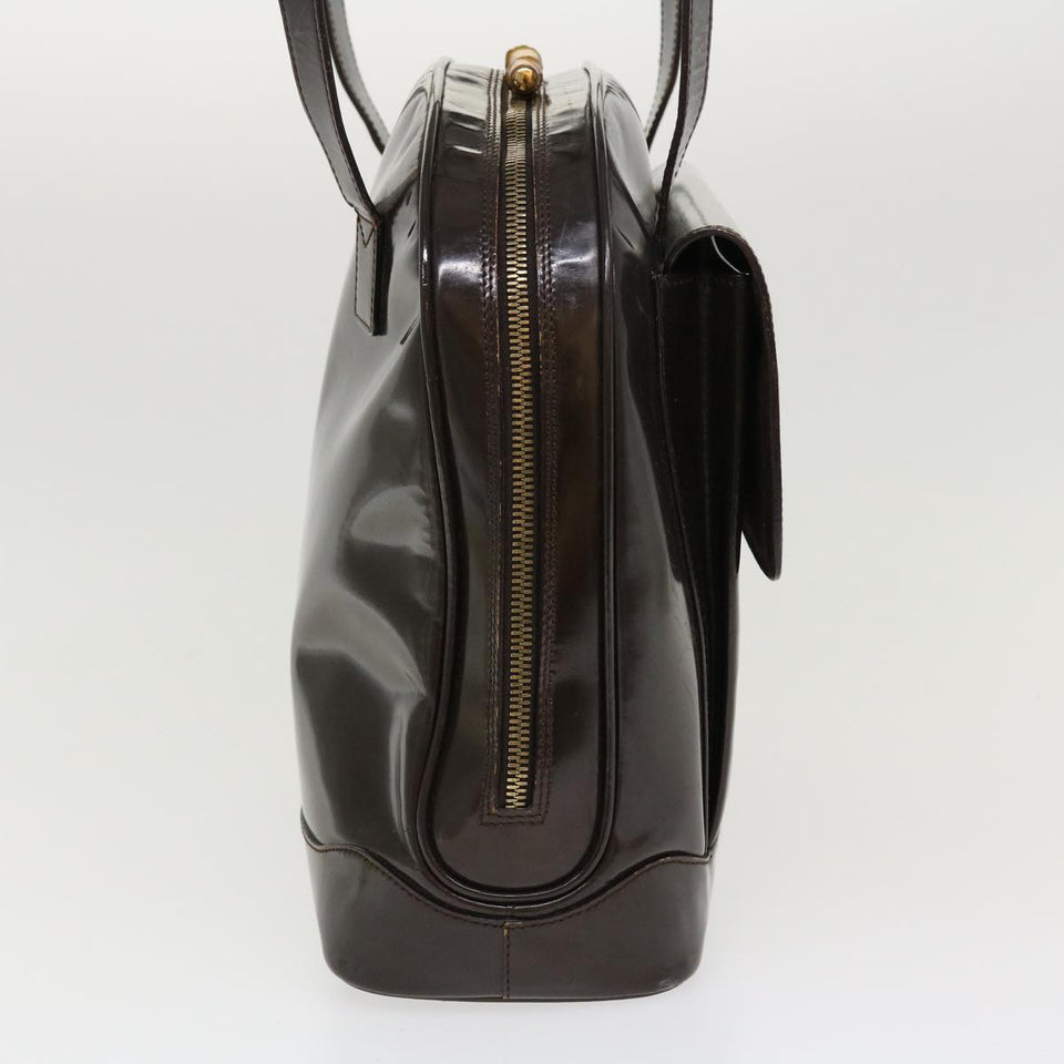 Gucci Bamboo Shoulder Bag Patent leather Brown 001.2214.1649 ar9167