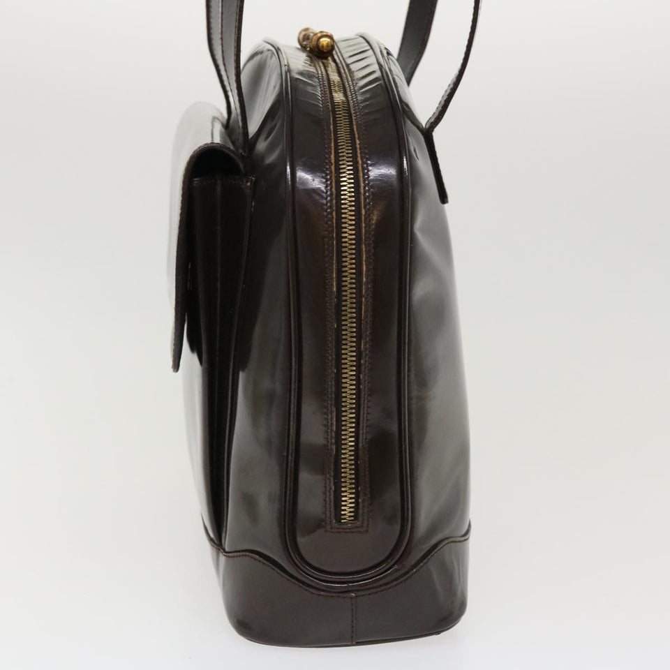 Gucci Bamboo Shoulder Bag Patent leather Brown 001.2214.1649 ar9167