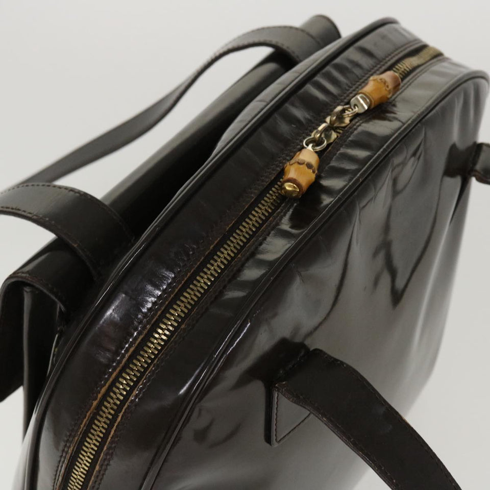 Gucci Bamboo Shoulder Bag Patent leather Brown 001.2214.1649 ar9167
