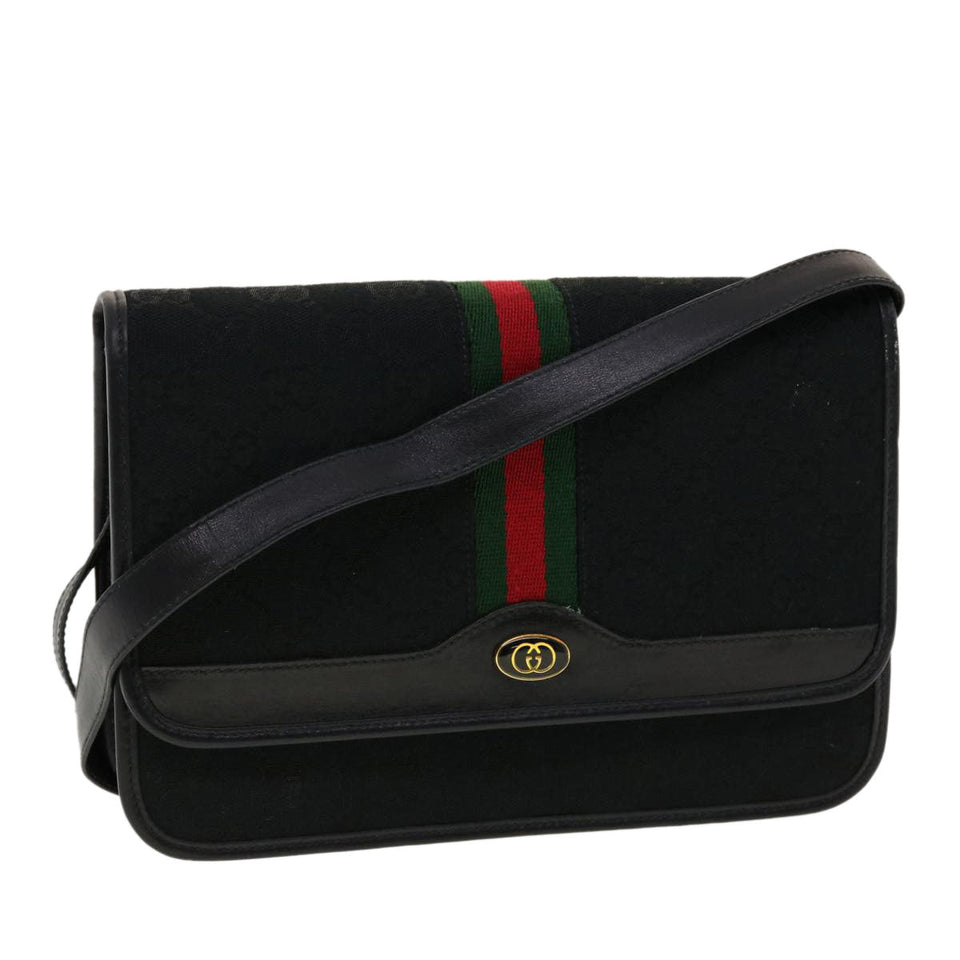 Gucci GG Canvas Web Sherry Line Shoulder Bag Black Red Green ar9276