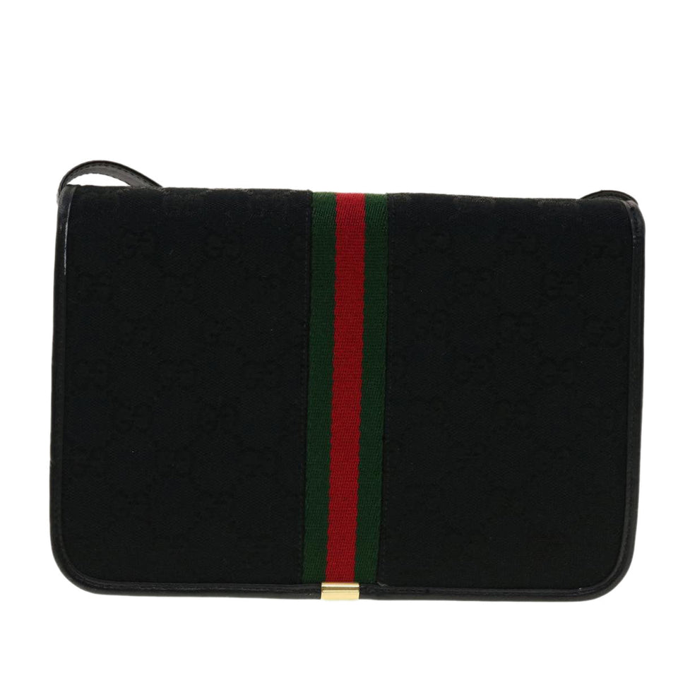 Gucci GG Canvas Web Sherry Line Shoulder Bag Black Red Green ar9276