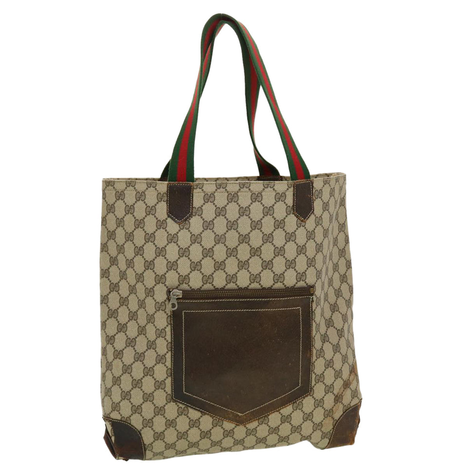 Gucci GG Canvas Web Sherry Line Tote Bag Beige Red Green ar9393