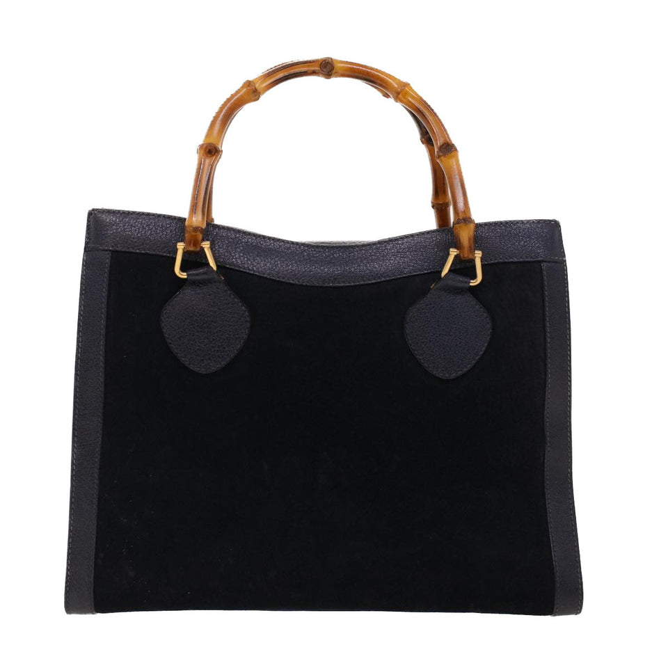 Gucci Bamboo Hand Bag Suede Navy Brown ar9457