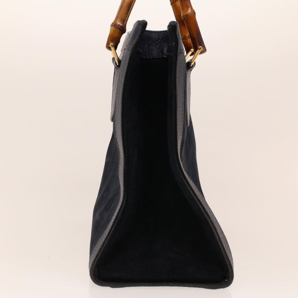 Gucci Bamboo Hand Bag Suede Navy Brown ar9457