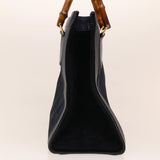 Gucci Bamboo Hand Bag Suede Navy Brown ar9457