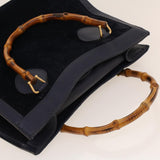 Gucci Bamboo Hand Bag Suede Navy Brown ar9457