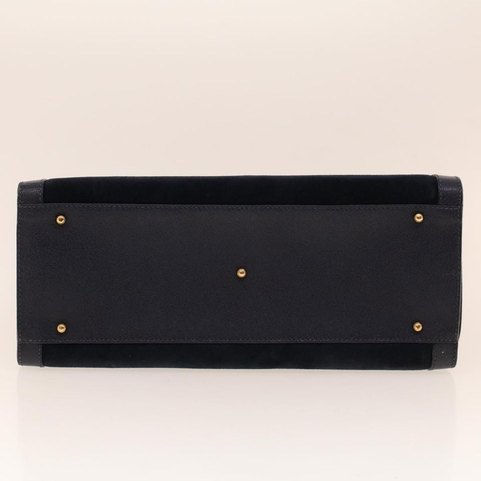 Gucci Bamboo Hand Bag Suede Navy Brown ar9457