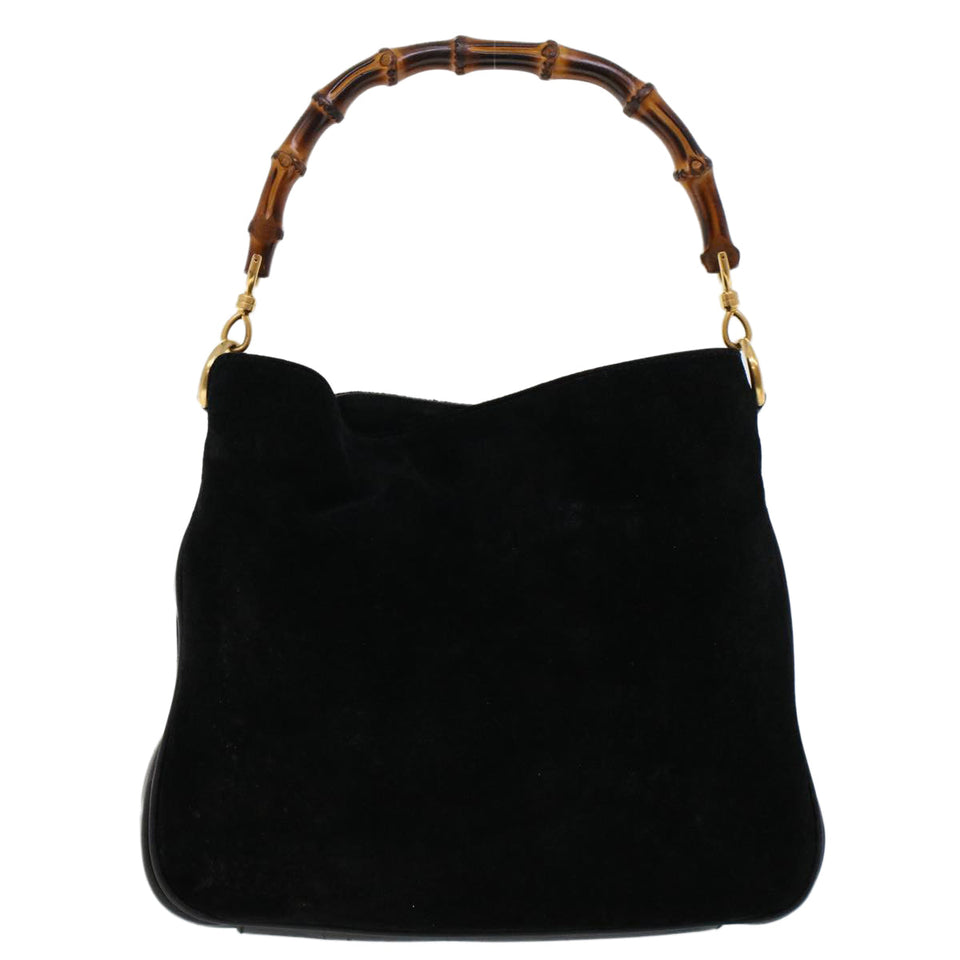 Gucci Bamboo Shoulder Bag Suede 2way Black 001•1014•1638 ar9690B