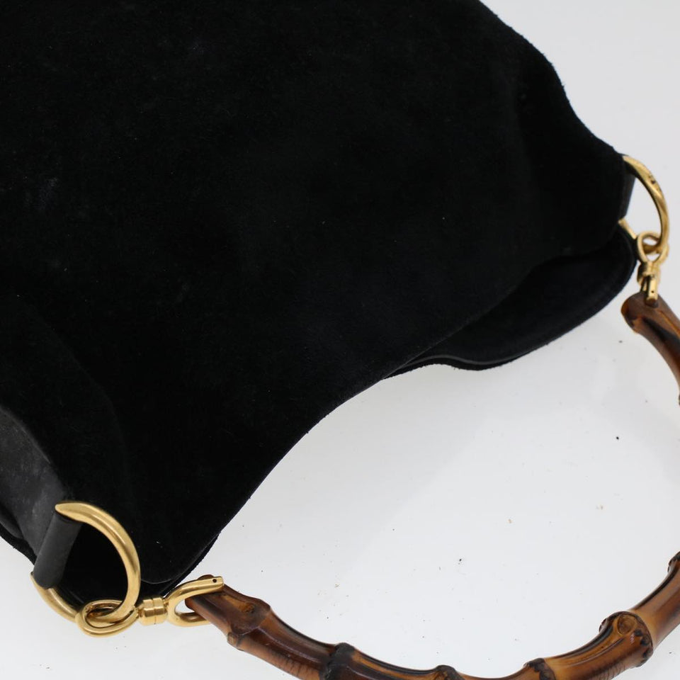 Gucci Bamboo Shoulder Bag Suede 2way Black 001•1014•1638 ar9690B