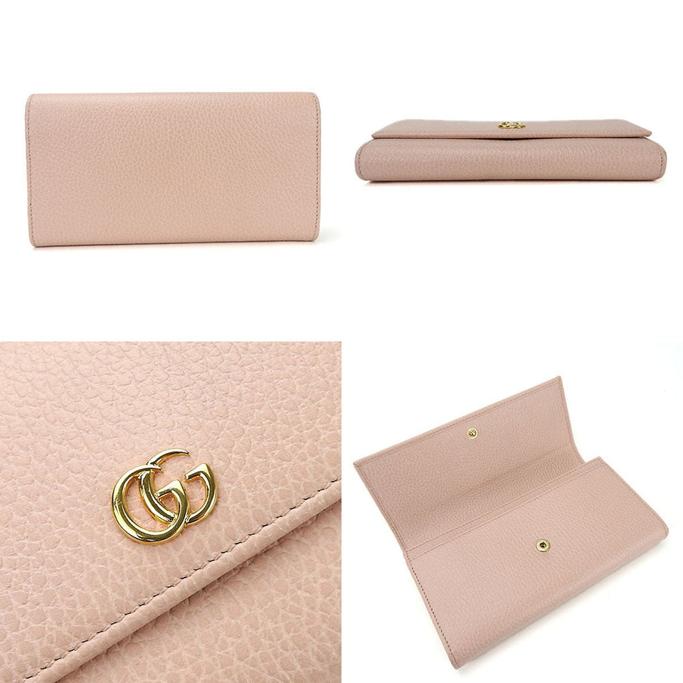 Gucci Long Wallet Purse 456116 leather pink Double G GG Marmont Women