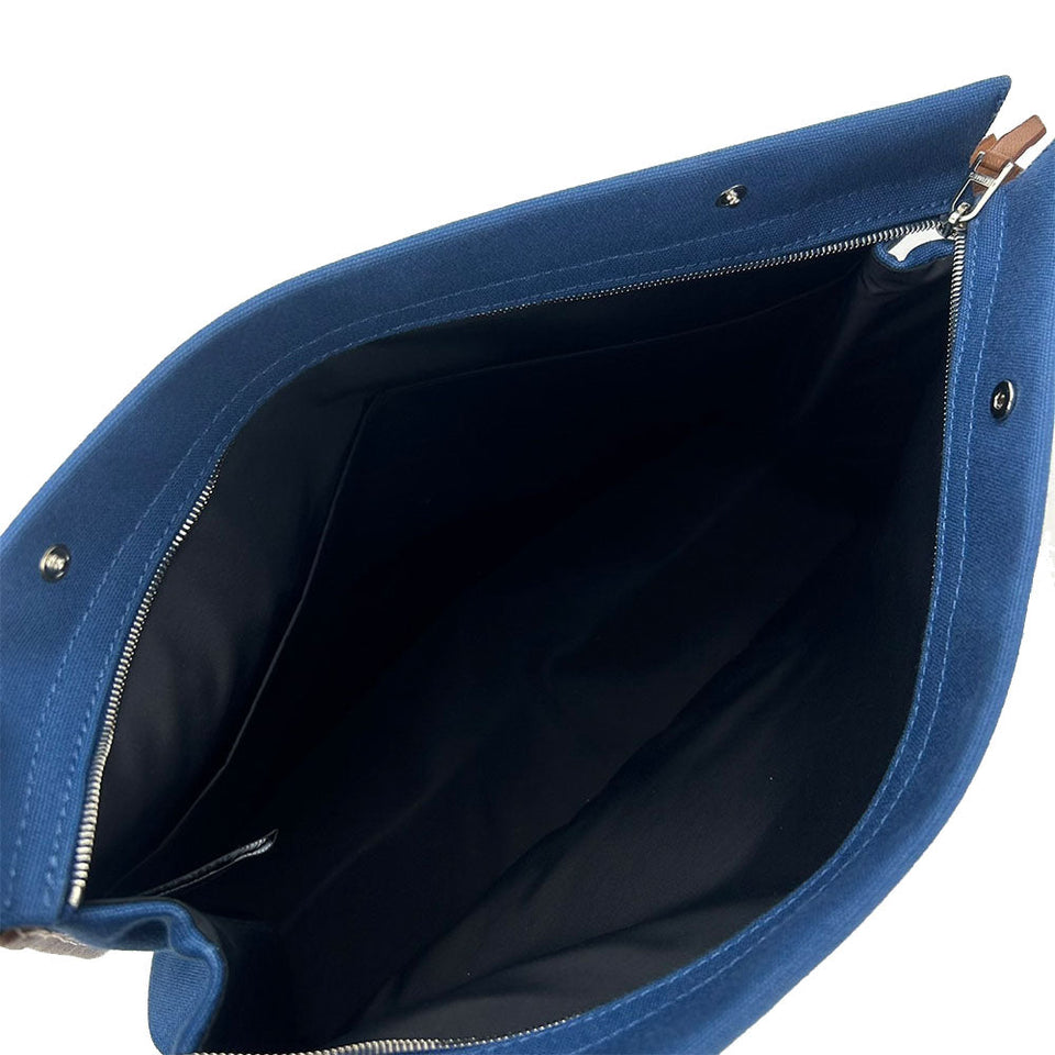 Hermes Clutch bag Canvas, Leather blue Women(Unisex)