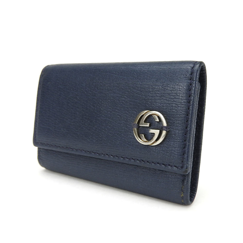 Gucci Key case Key holder  256337 leather Navy Interlocking Women(Unisex)